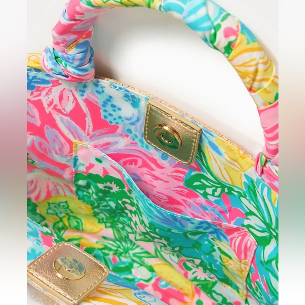 NWT LILLY PULITZER MALIA MINI STRAW BAG BRIGHT DELIGHT PATCH MULTI BEAUTIFUL! - Picture 6 of 15